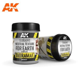 Sleek jars of AK Neutral Texture for Earth, perfect for realistic diorama soil effects.