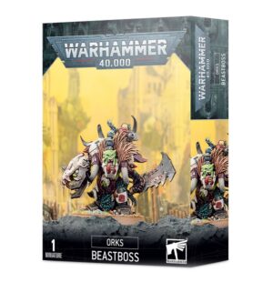 Ork Beastboss model kit from Warhammer 40,000 featuring vibrant artwork and detailed design.
