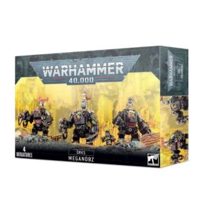 Orks Meganobz miniatures set for Warhammer 40K, featuring four fierce, armored figures.
