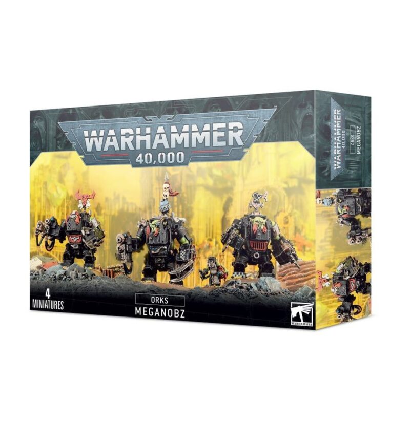 Orks Meganobz miniatures set for Warhammer 40K, featuring four fierce, armored figures.