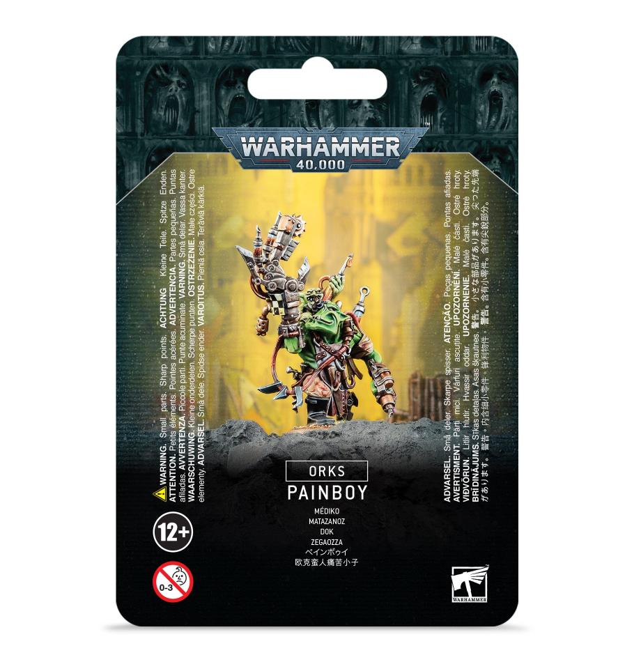 Ork Painboy miniature model from Warhammer 40,000, showcasing a dynamic, gritty aesthetic.
