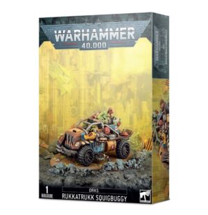 Ork Rukkatrukk Squigbuggy kit: dynamic model featuring chaotic vehicle and lively miniatures ready for battle.