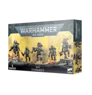 Explore five dynamic Ork Stormboyz miniatures in vibrant color for Warhammer 40,000 gameplay.