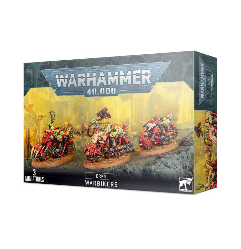 Ork Warbikers: Dynamic miniatures for Warhammer 40,000, featuring detailed bikes and vibrant colors.
