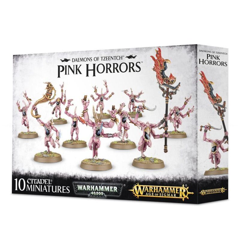 Vibrant Pink Horrors miniatures from Warhammer 40,000, representing Tzeentchs chaotic daemons.