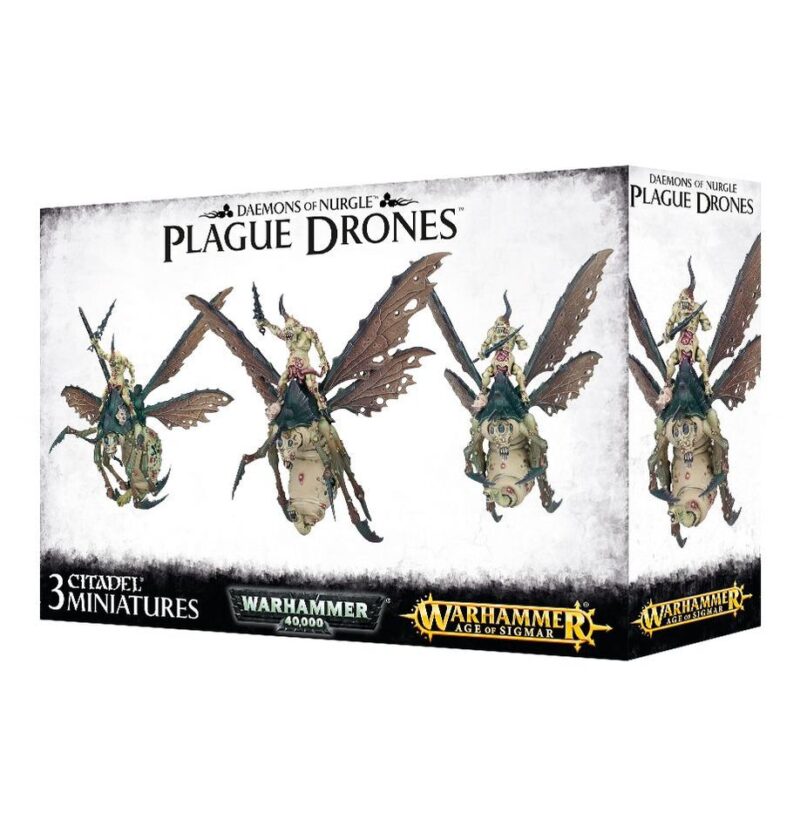 Nurgles Plague Drones Miniatures Set: Three detailed flying creatures for Warhammer 40,000 collectors.