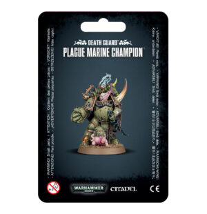 Death Guard Plague Marine Champion figure: intricately detailed, menacing, ideal for Warhammer collectors.