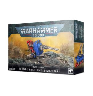 Primaris Firestrike Servo-Turret model kit from Warhammer 40,000 with vibrant details and dynamic design.