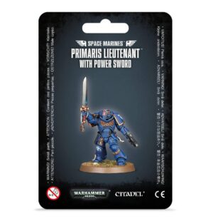 Primaris Lieutenant with Power Sword - Space Marines miniature, dynamic pose in detailed armor.