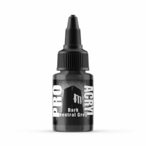 Pro Acryl Dark Neutral Grey paint bottle with precision nozzle for artists and hobbyists.