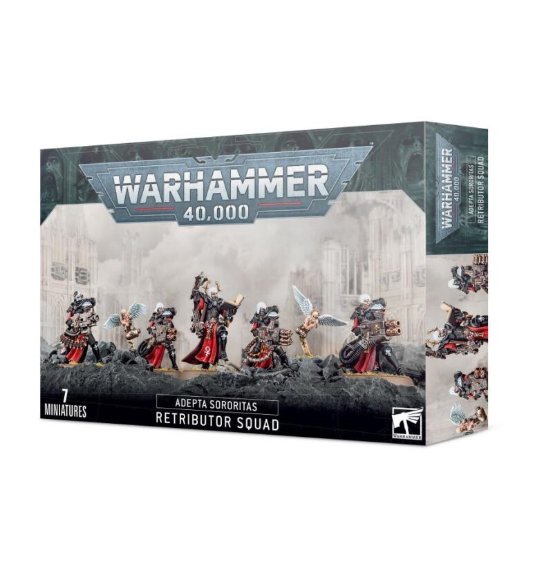 Adeptus Sororitas Retributor Squad: seven detailed female warriors for Warhammer 40,000 tactical gameplay.
