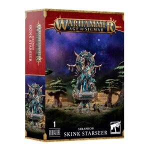 Seraphon Skink Starseer model box from Warhammer Age of Sigmar, featuring intricate artwork.