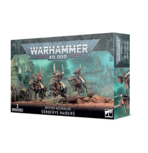 Adeptus Mechanicus Serberys Raiders box showcasing dynamic miniatures and grimdark scenery for Warhammer 40,000.