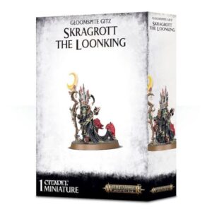 Skagrott the Loonking miniature box art from Warhammers Gloomspite Gitz collectible series.