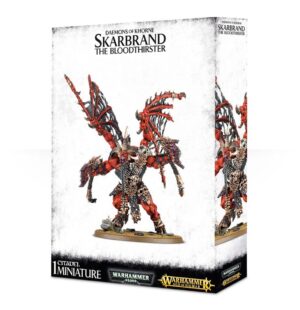 Skarbrand: Fierce Bloodthirster model showcasing dynamic pose and intricate details against a white backdrop.