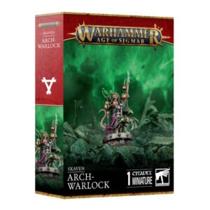 Skaven Arch-Warlock model box art featuring a detailed, mystical miniature from Age of Sigmar.