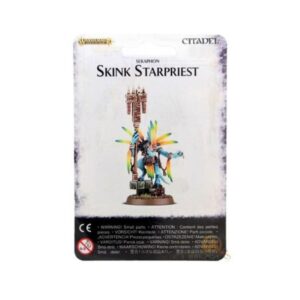 Vibrant Skink Starpriest figurine from Warhammer, featuring colorful details and mystical design.