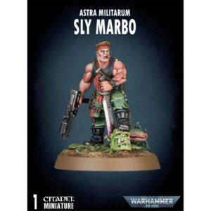Sly Marbo miniature: dynamic Astra Militarum warrior with grenade launcher and combat knife.