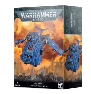 Warhammer 40,000 Stormraven Gunship model kit with intricate details and dynamic design.