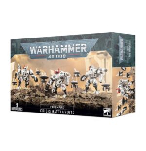 Tau Empire Crisis Battlesuits set features nine advanced miniatures in Warhammer 40,000s dystopian universe.