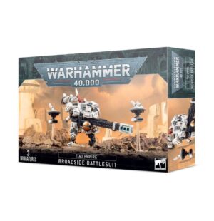 Tau Empire Broadside Battlesuit box art featuring advanced weaponry in a sci-fi landscape.