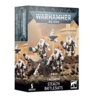 Tau Empire Stealth Battlesuits Miniatures Set for Warhammer 40,000: Five dynamic sci-fi units.