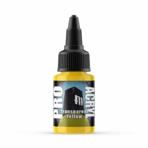Vibrant Transparent Yellow acrylic paint in a professional-grade, precise application bottle for artists.