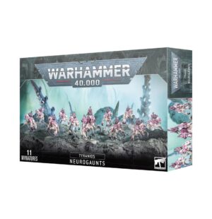 Tyranid Neurogaunts miniatures packaging displaying detailed alien models in a dark, dramatic design.