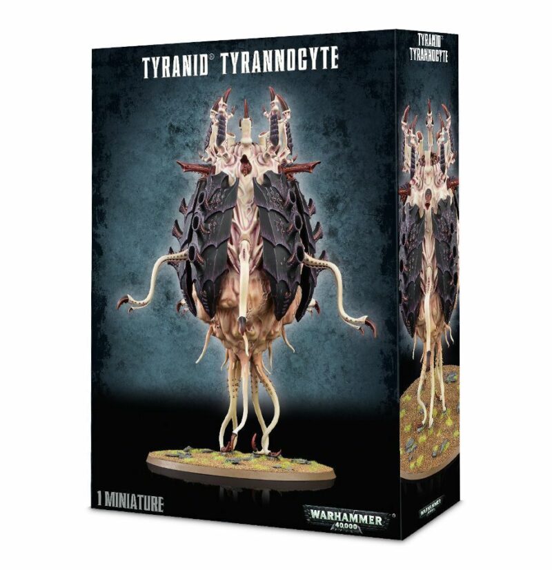 Tyranid Tyrannocyte miniature box with striking artwork from Warhammer 40,000, perfect for collectors.