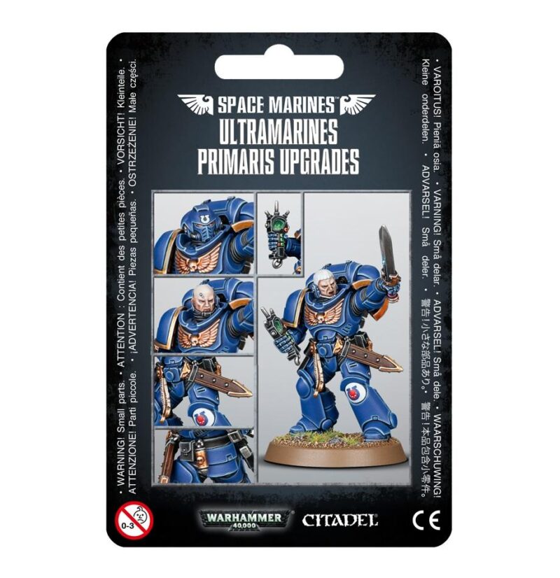 Ultramarines Primaris Upgrade Pack enhances Warhammer 40K models with vibrant miniatures and detailed armor.