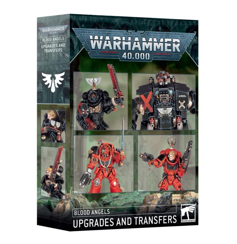 Blood Angels upgrade kit for Warhammer 40,000 with customizable miniatures and vibrant red armor.