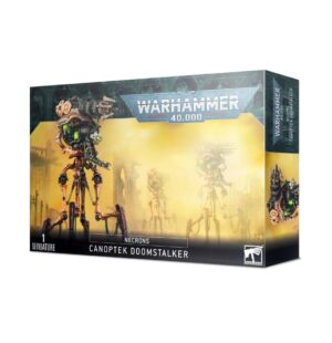 Warhammer 40K Canoptek Doomstalker model kit box featuring dynamic artwork and detailed design.