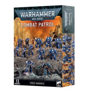 Warhammer 40,000 Combat Patrol Space Marine Kit with dynamic miniatures and captivating dystopian art.