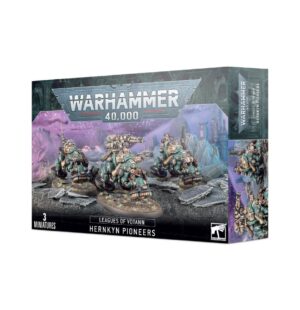 Hernkyn Pioneers miniatures from Warhammer 40,000, featuring three detailed figures for tabletop gaming.