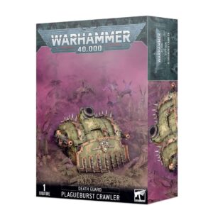 Menacing Warhammer 40,000 Plagueburst Crawler model set in a dark, alien landscape.