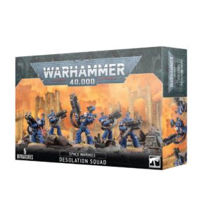 Warhammer 40K Space Marines Desolation Squad miniatures set with five dynamic figures in striking packaging.