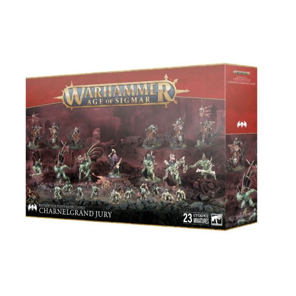 Warhammer: Age of Sigmar Charnelgrand Jury set features 23 dynamic undead miniatures for immersive gameplay.