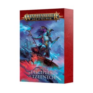 Disciples of Tzeentch box art showcases magic, chaos, and vibrant colors in Warhammer.