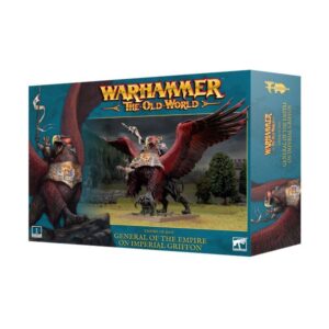 Epic Warhammer: The Old World box set featuring a General on griffon amidst fantasy landscapes.