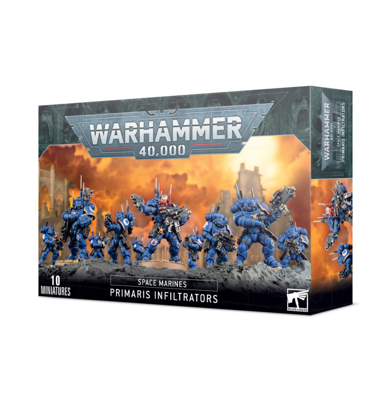 Primaris Infiltrators box set: ten detailed Space Marine miniatures for Warhammer 40,000 gameplay.