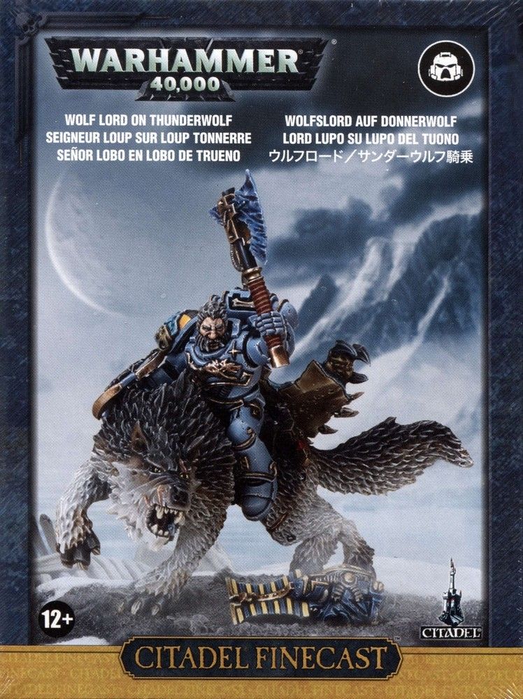Wolf Lord on Thunderwolf miniature showcasing intricate armor and fierce loyalty from Warhammer 40K.