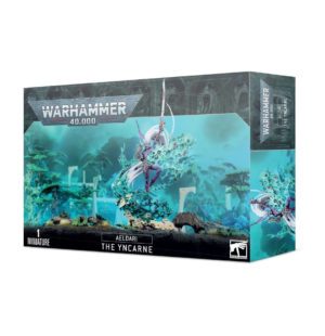 Eldar Yncarné model box art: ethereal warrior in vibrant blue and green hues.