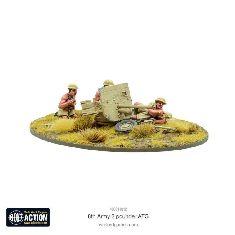 British 8th Army diorama featuring a 2 pounder Anti-Tank Gun and soldiers in action.