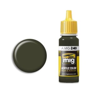 A.MIG-240 acrylic paint: deep green hue ideal for military model crafting and detailing.