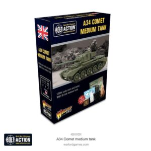 A34 Comet Tank model kit packaging, featuring detailed artwork, ideal for military enthusiasts and builders.