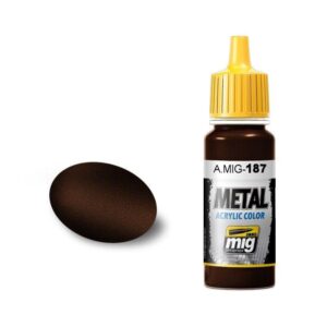 A.MIG-187 metallic acrylic paint for models with precision applicator, featuring a rich brown color swatch.