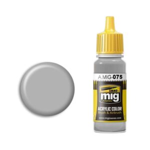 A.MIG-075 acrylic paint in versatile gray with dropper nozzle for precise airbrush application.