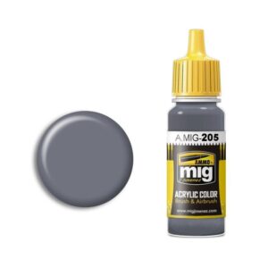 A.MIG-205 acrylic paint in elegant gray, perfect for artists and modelers.
