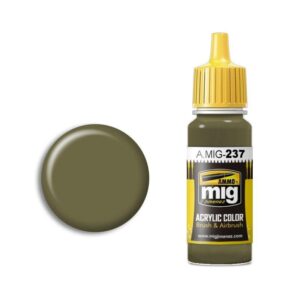 AMMO A.MIG-237 acrylic paint in olive green, perfect for hobbyists and model applications.