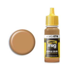 MIG acrylic paint bottle with warm brown color swatch, ideal for creative projects.